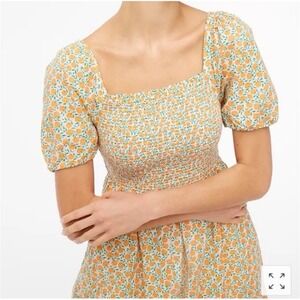 J.Crew Re-Imagined Smocked Midi Dress Orange Citrus Fruit Print Cotton XS BO654